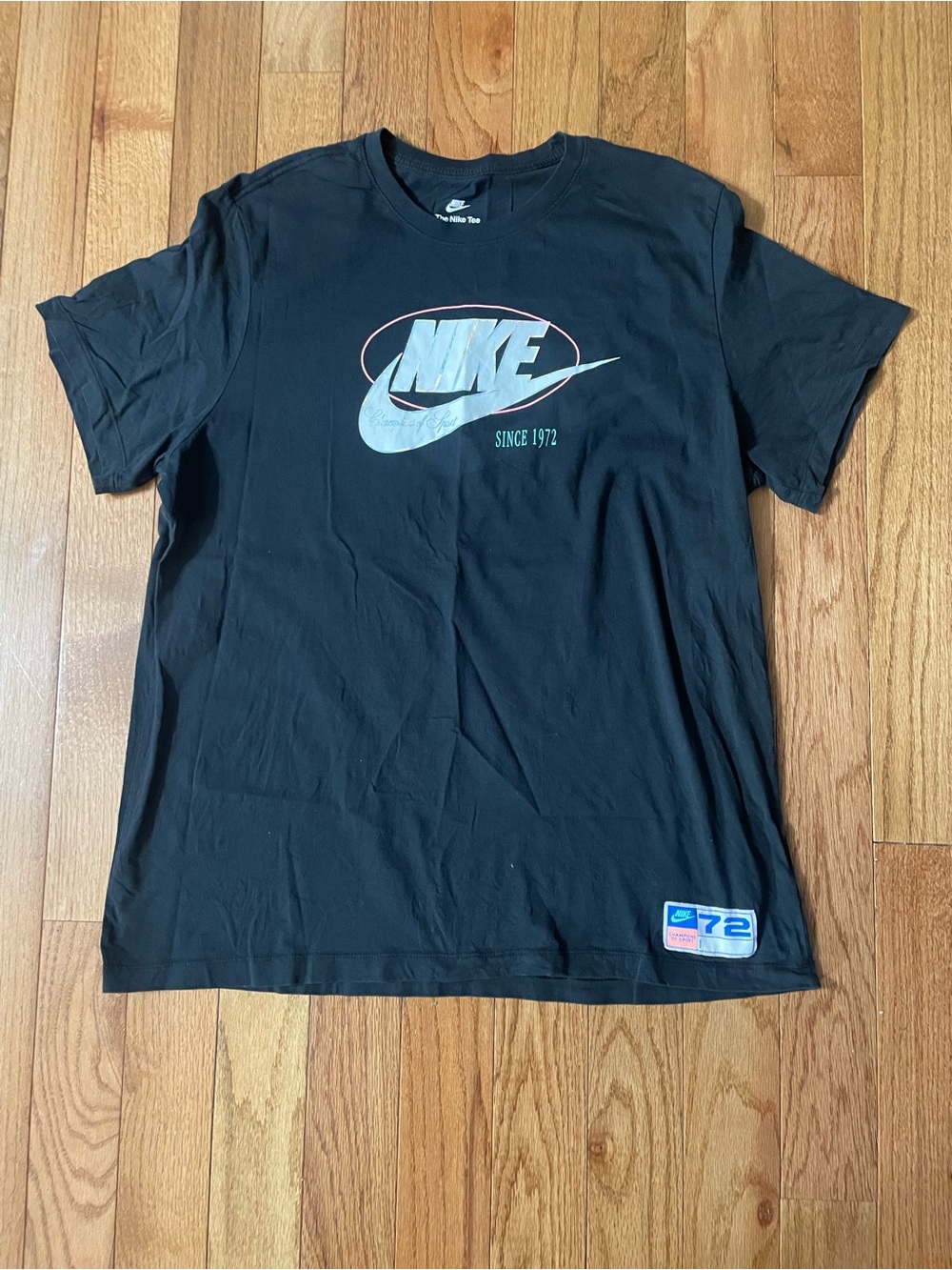 Nike Black Short-Sleeve Logo Tee with Light Blue Graphic